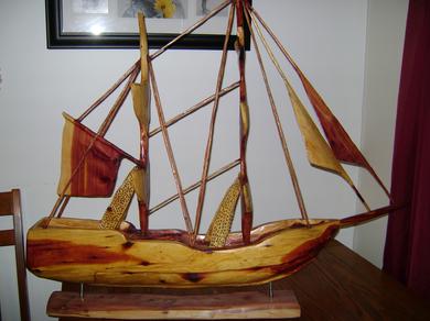 Chainsaw Carved Pirate Ship Red Cedar Sculpture